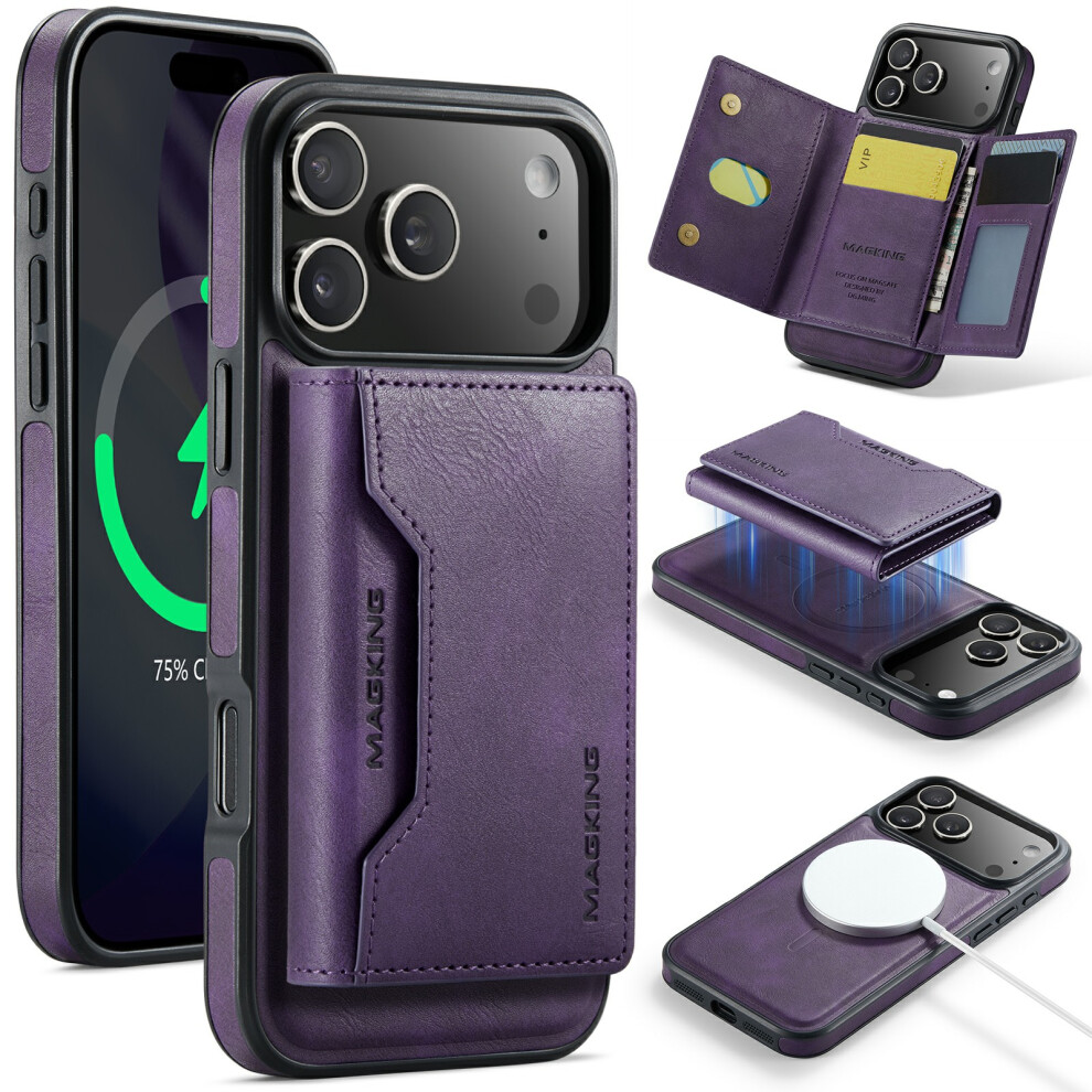 (Purple) Magking K2 Series For Iphone 17 Pro Case Compatible With Magsafe Pc + Tpu + Pu Phone Cover Purple 6914287478473