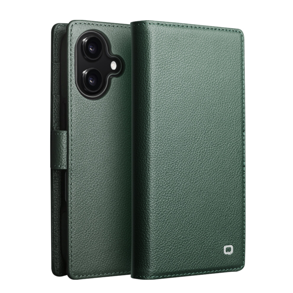 (Green) Qialino For Iphone 17 Case Compatible With Magsafe Detachable Genuine Cow Leather Wallet Phone Cover Green 6914281993118