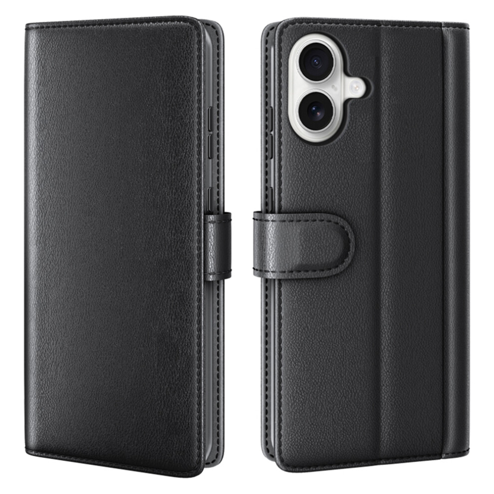 (Black) Amorus For Iphone 17 Stand Cases Calf Texture Genuine Split Leather Wallet Phone Cover Black 6914289986730