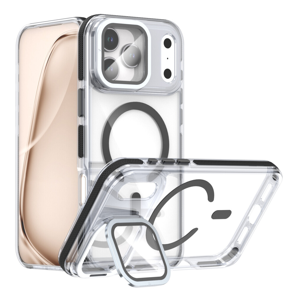 (Black) For Iphone 17 Pro Max Magnetic Case Tpu Acrylic Clear Phone Back Cover With Lens Protector Kickstand Black 6914288351317