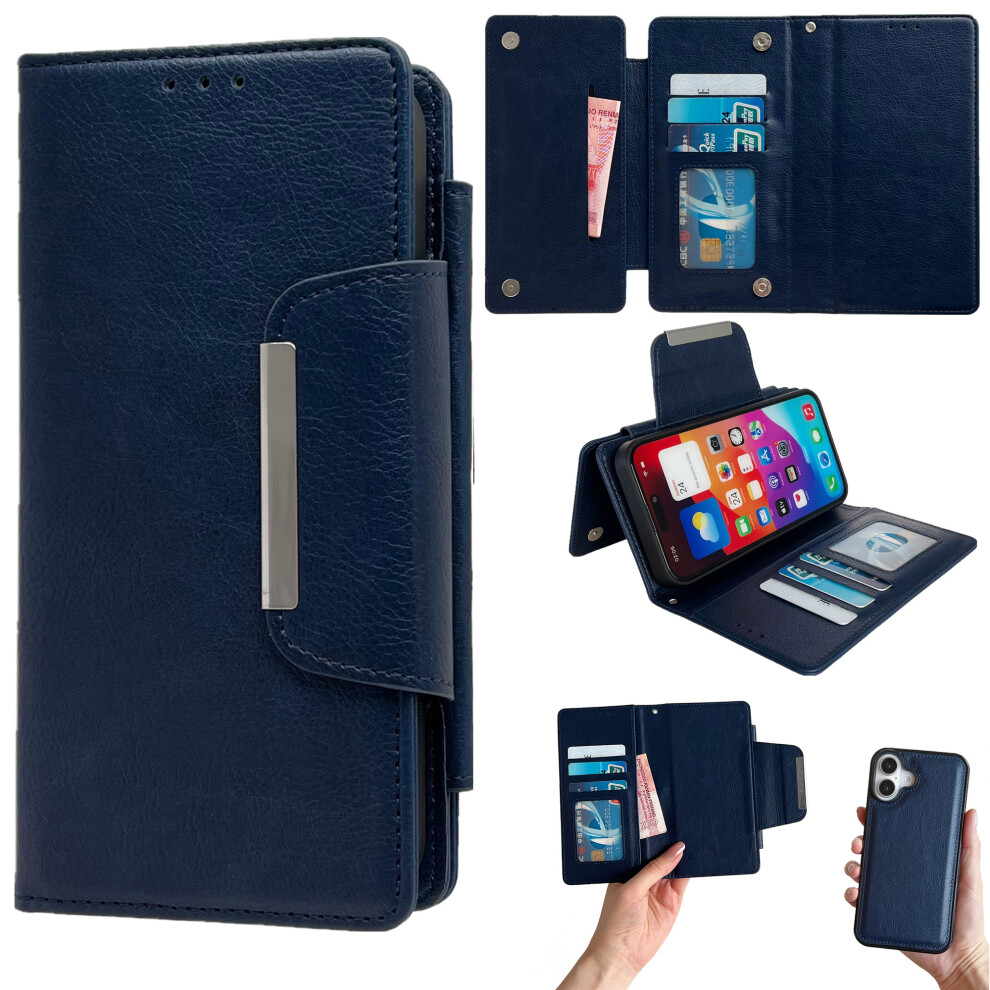 (Blue) For Iphone 17 Case Detachable 2 In 1 Magnetic Closure Pu Leather Wallet Phone Case Blue 6914286562210