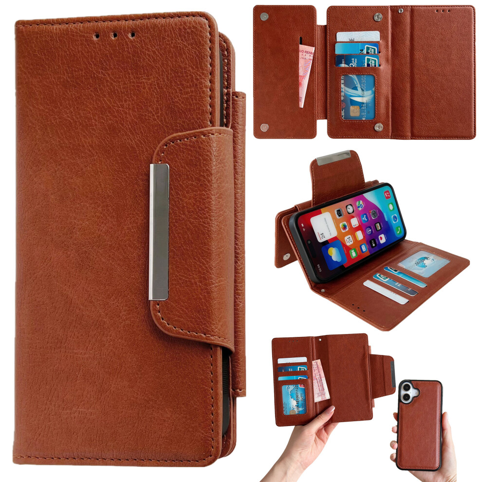 (Brown) For Iphone 17 Case Detachable 2 In 1 Magnetic Closure Pu Leather Wallet Phone Case Brown 6914286729637