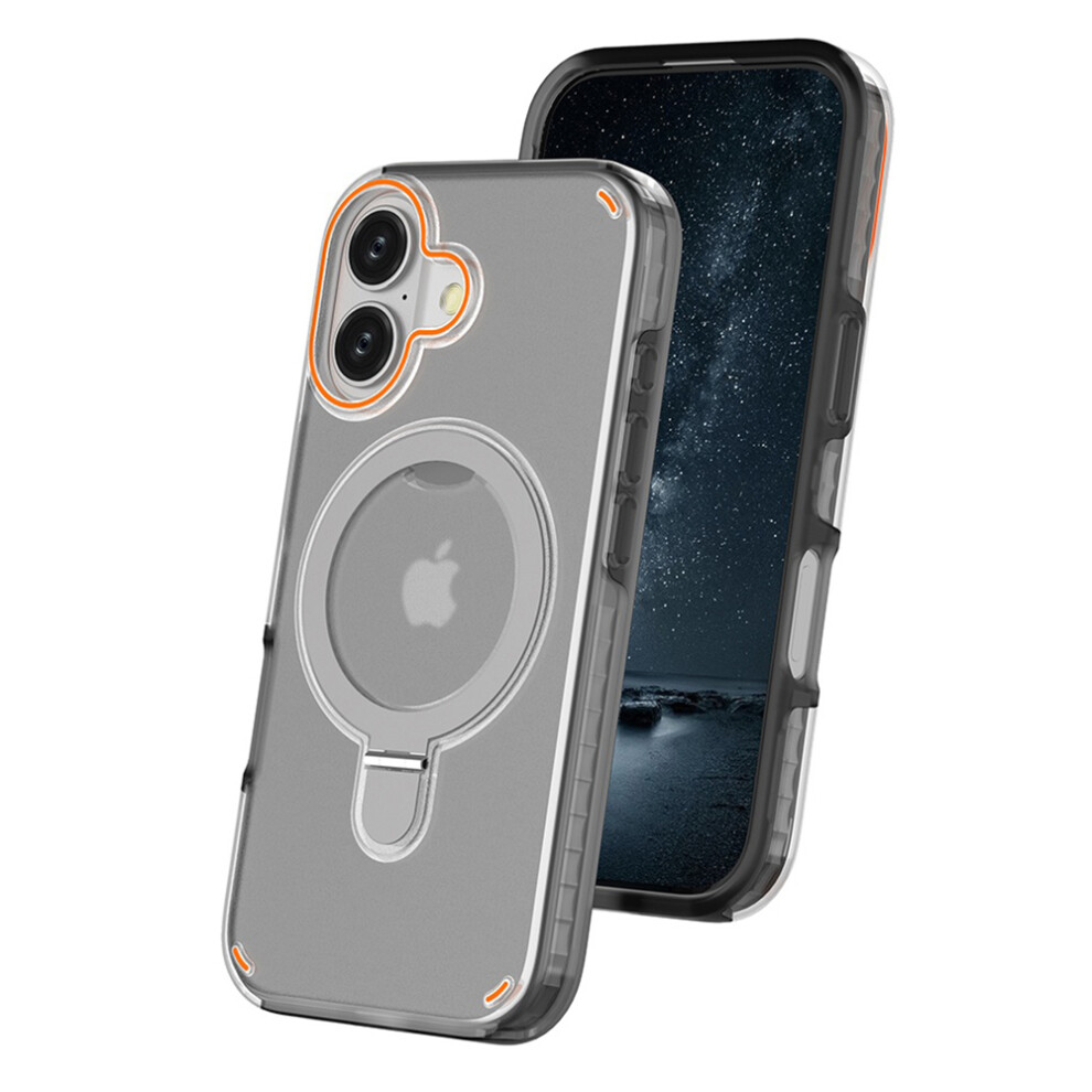 (Transparent ) For Iphone 17 Magnetic Case With Kickstand Tpu + Pc Shockproof Phone Cover Black 6914287913288