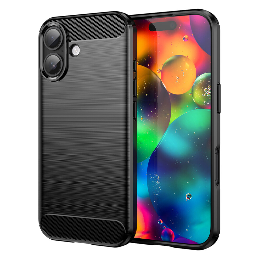 (Black) Amorus For Iphone 17 Case Carbon Fiber Texture Brushed Protective Phone Cover Black 6914289434125
