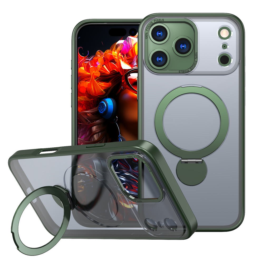(Blackish ) For Iphone 17 Pro Case Compatible With Magsafe Ring Kickstand Tpu Pc Clear Phone Back Cover Green 6914282934820