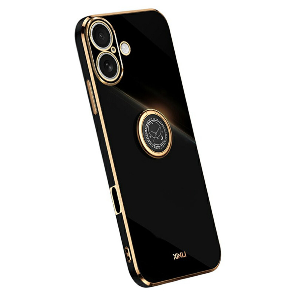 (Black) Xinli For Iphone 17 Case Ring Kickstand Electroplating Tpu Phone Cover Black 6914286147455
