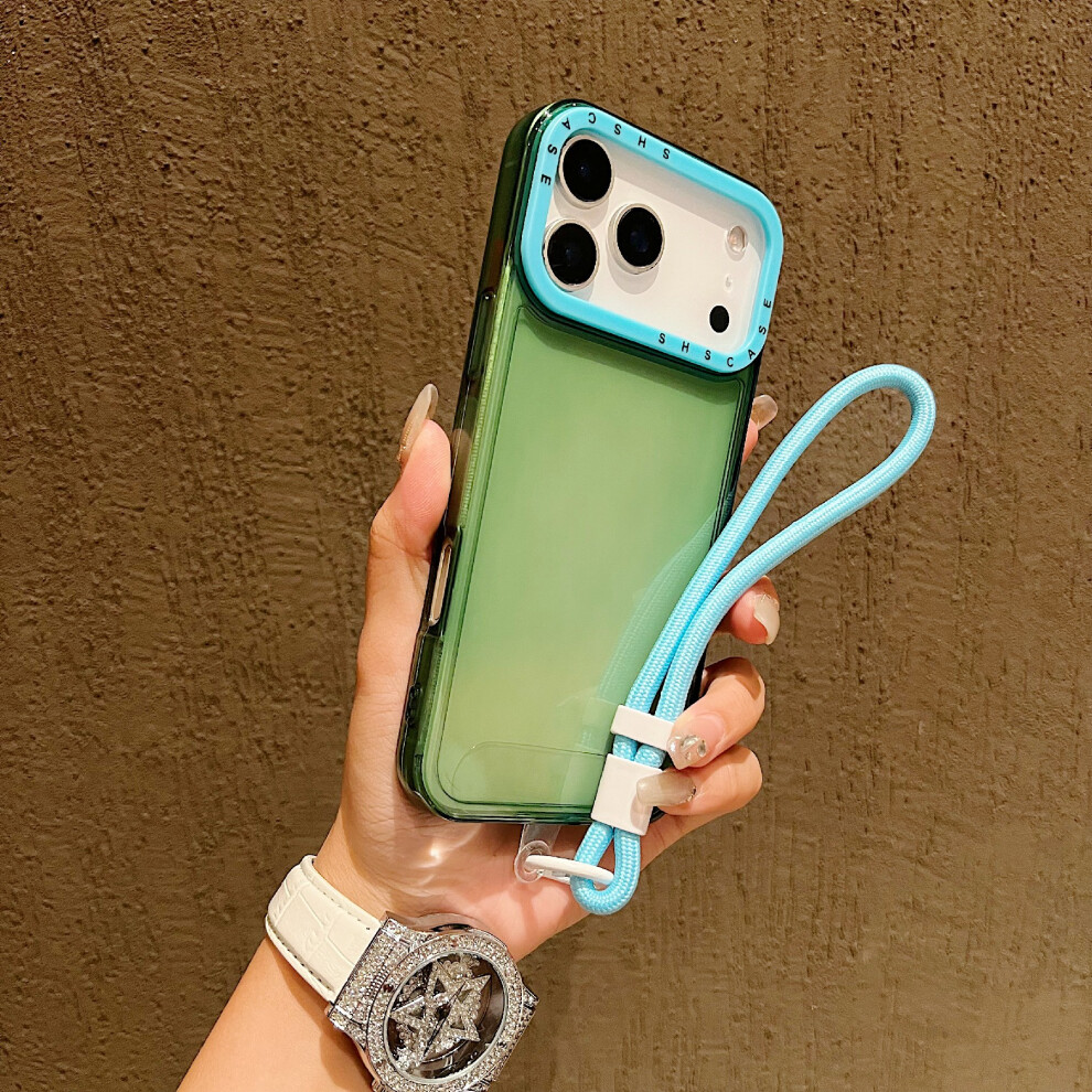 (Green) For Iphone 17 Pro Case Clear Contrasting Colors Shockproof Tpu Phone Back Cover With Wrist Strap Green 6914284686819