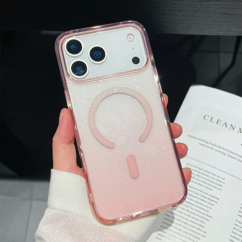 (Transparent ) For Iphone 17 Pro Case Compatible With Magsafe Sparkling Glitter Pc + Tpu Phone Cover Pink 6914285508479