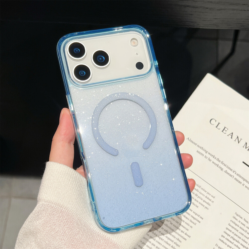 (Transparent ) For Iphone 17 Pro Case Compatible With Magsafe Sparkling Glitter Pc + Tpu Phone Cover Blue 6914286969118