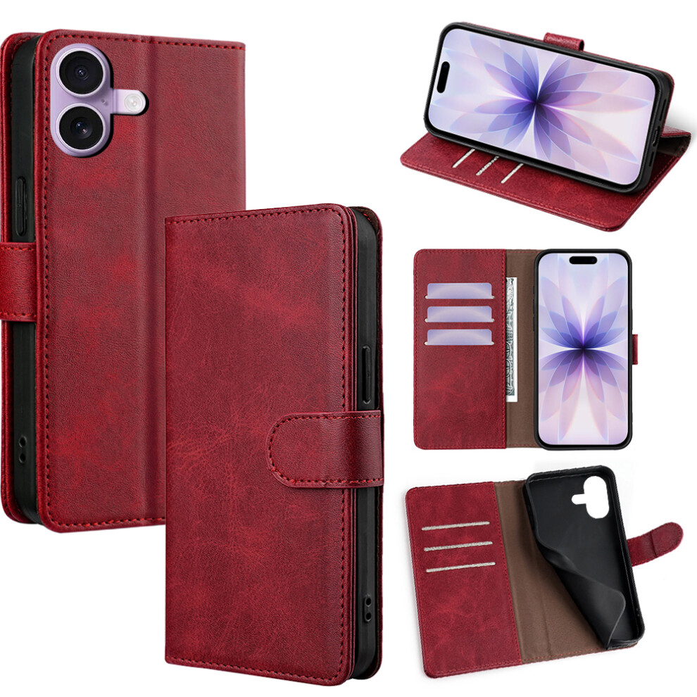 (Red) For Iphone 17 Case Rfid Blocking Wallet Cowhide Texture Leather Phone Cover Red 6914280913803
