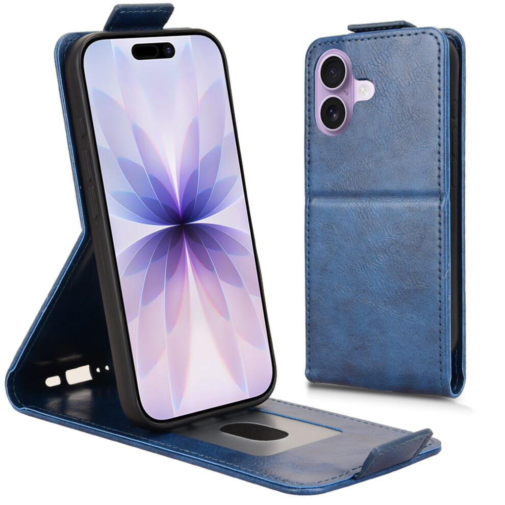 (Dark ) For Iphone 17 Stand Case Magnetic Clasp Vertical Flip Leather Phone Cover With Card Holder Blue 6914281164952