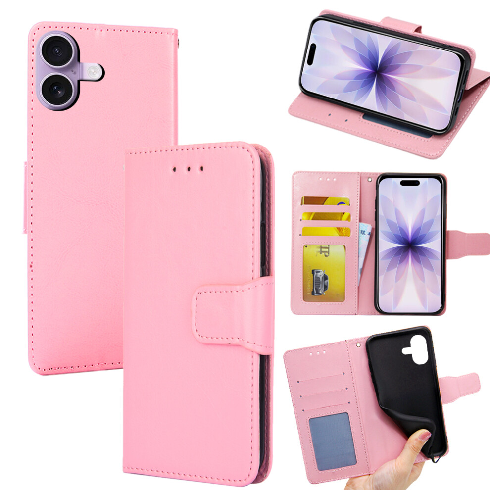 (Pink) For Iphone 17 Case Wallet Pu Leather + Tpu Folding Stand Phone Cover Pink 6914289045239