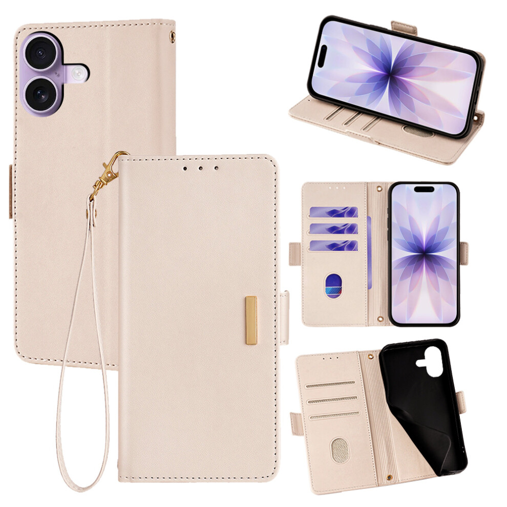 (White) For Iphone 17 Case Rfid Blocking Wallet Pu Leather Phone Cover With Wrist Strap White 6914285037412