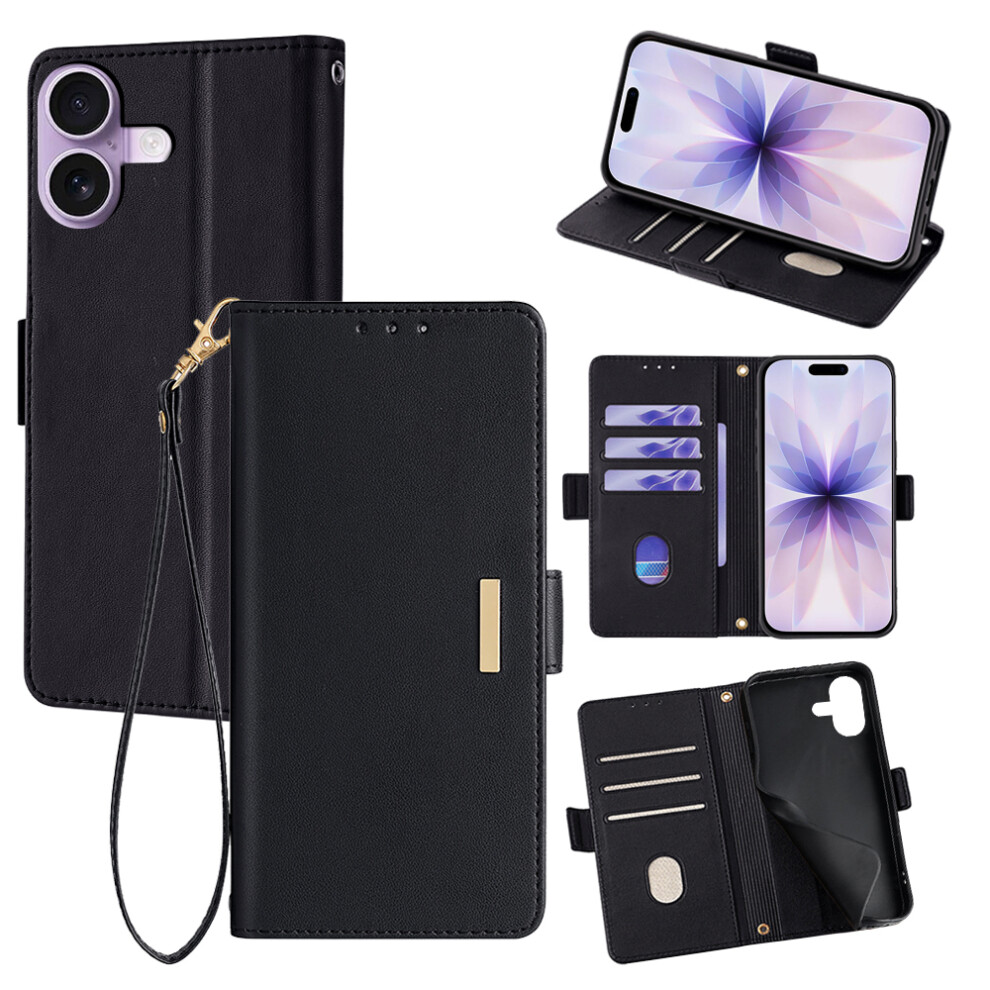 (Black) For Iphone 17 Case Rfid Blocking Wallet Pu Leather Phone Cover With Wrist Strap Black 6914280214542