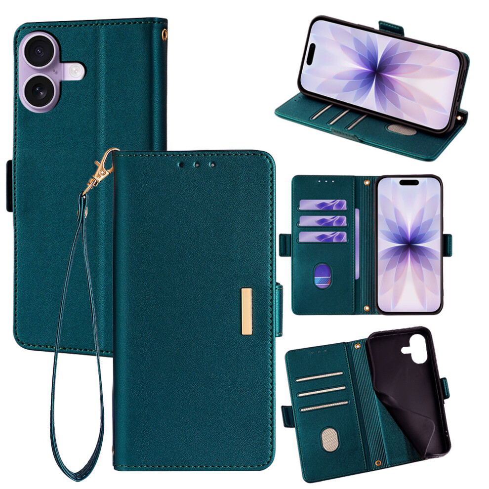 (Green) For Iphone 17 Case Rfid Blocking Wallet Pu Leather Phone Cover With Wrist Strap Green 6914288792332