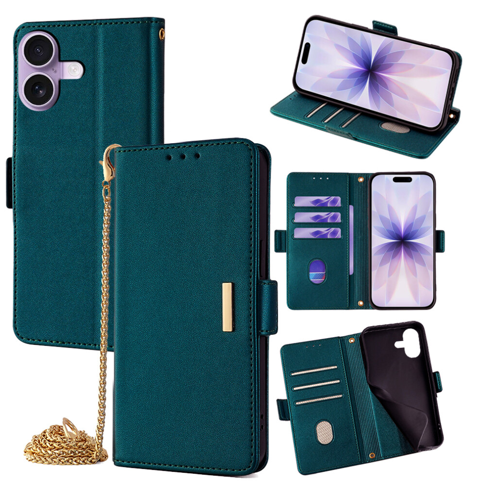 (Green) For Iphone 17 Case Pu Leather Wallet Stand Phone Cover With Crossbody Shoulder Strap Green 6914280097466