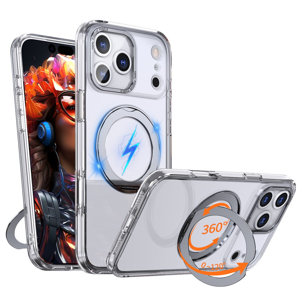 (Transparent) For Iphone 17 Pro Max Case Compatible With Magsafe Tpu + Acrylic Kickstand Phone Cover 6914288240383