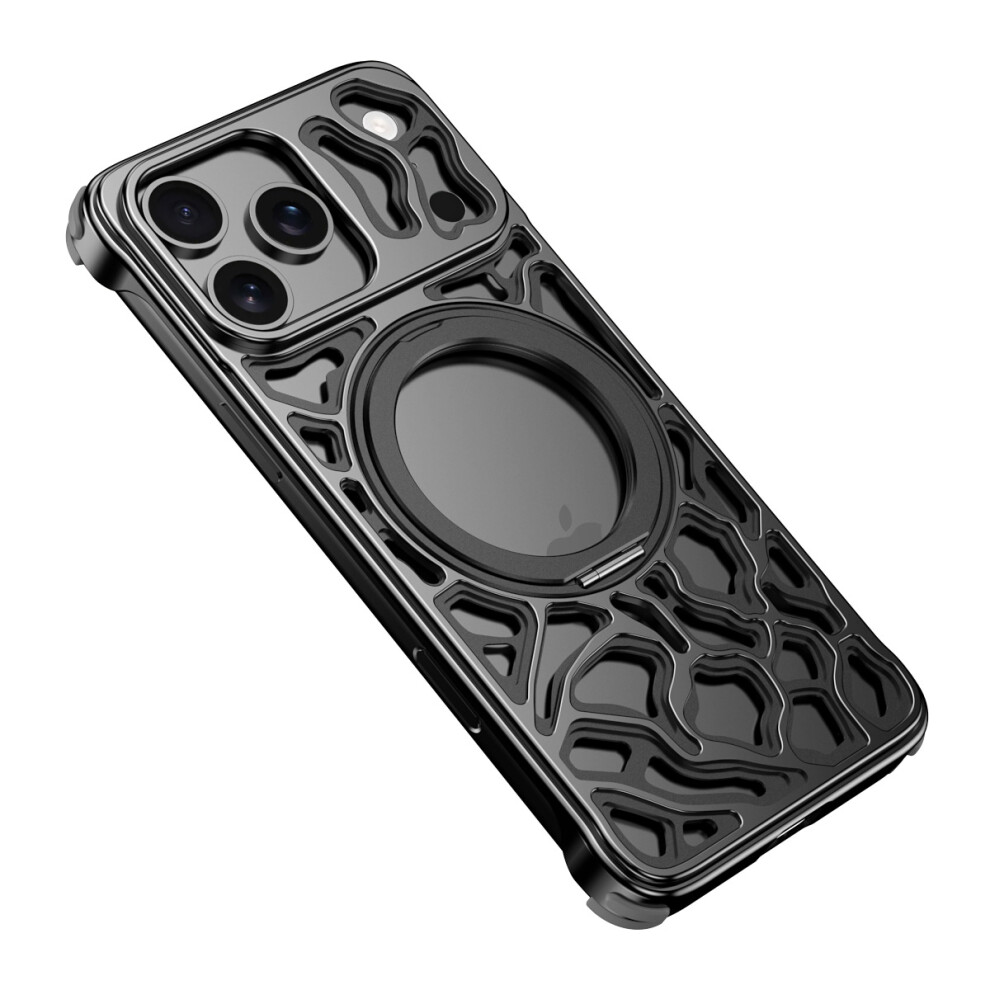 (Black) For Iphone 17 Pro Bumper Case Alloy Metal Borderless Back Cover With Magnetic Kickstand Black 6914280999975