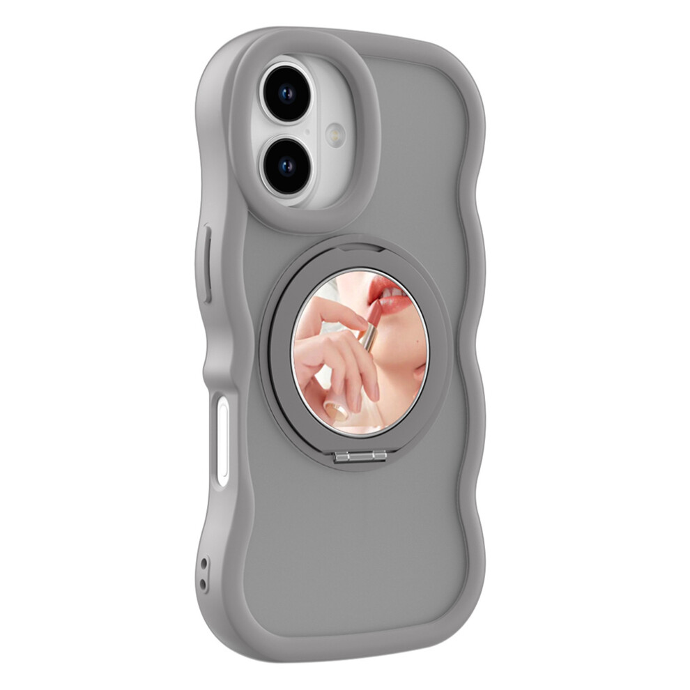 (Grey) For Iphone 17 Magnetic Case Wave Edge Tpu + Acrylic Phone Cover With Mirror Kickstand Grey 6914281873281