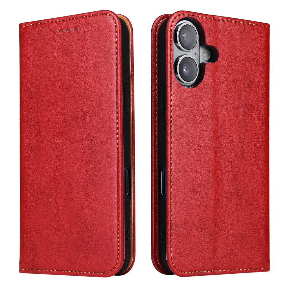 (Red) Fierre Shann For Iphone 17 Case Pu Leather Flip Stand Wallet Phone Cover Red 6914284168803