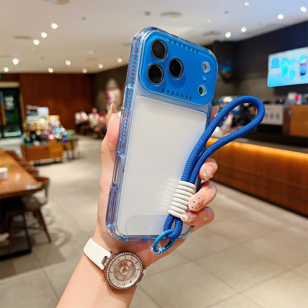 (Blue) For Iphone 17 Pro Case Clear Colorful Frame Drop-Proof Tpu + Pc Phone Back Cover With Lens Film Strap Blue 6914289615227