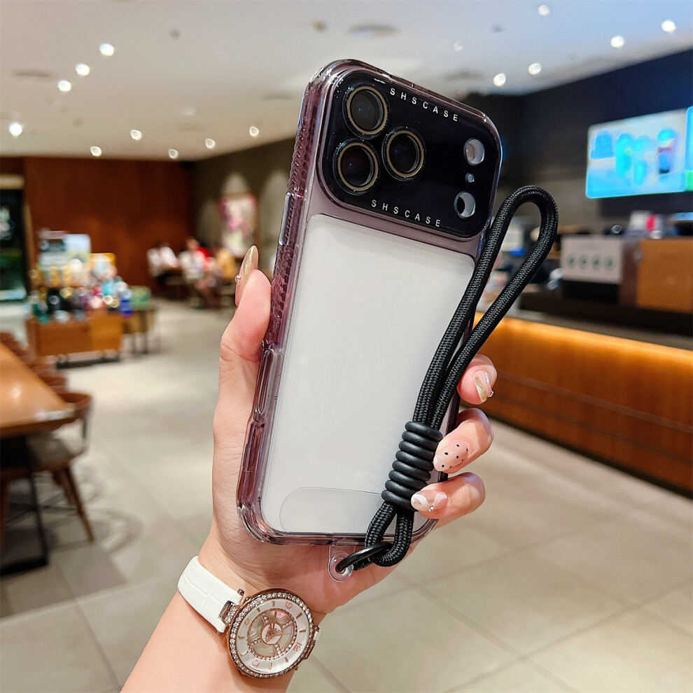 (Black) For Iphone 17 Pro Case Clear Colorful Frame Drop-Proof Tpu + Pc Phone Back Cover With Lens Film Strap Black 6914282541158