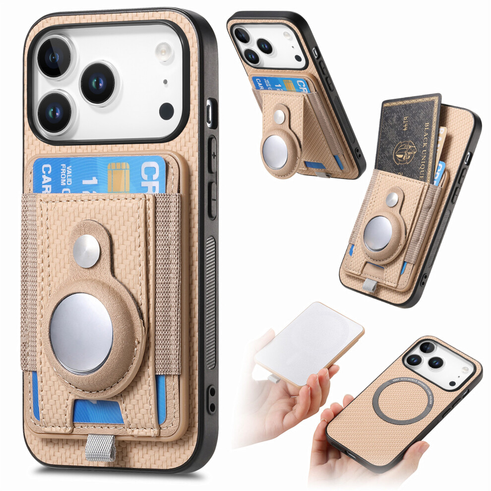(Apricot) For Iphone 17 Pro Detachable Case Compatible With Magsafe With Airtag Holder Card Holder Kickstand 6914289873030