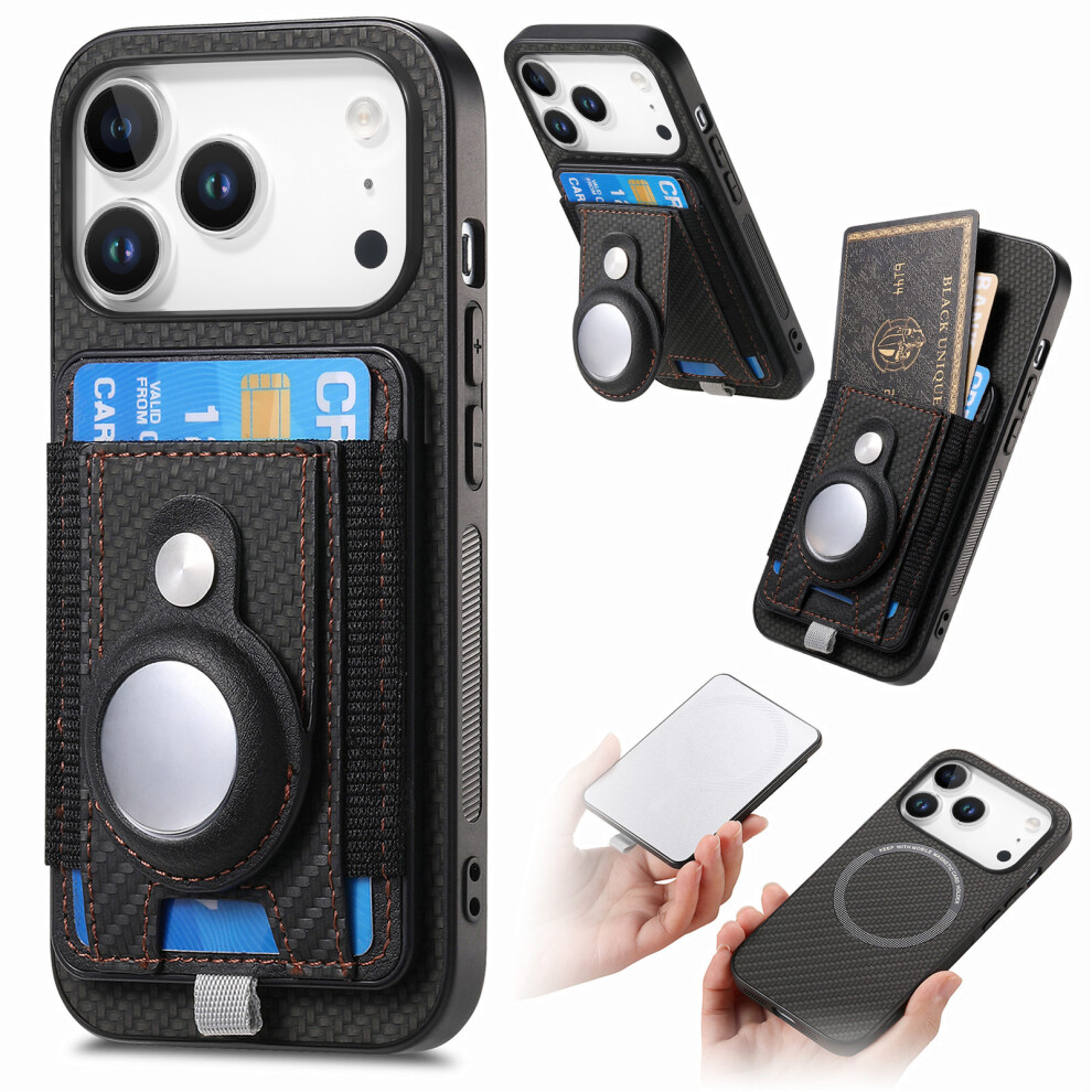 (Black) For Iphone 17 Pro Detachable Case Compatible With Magsafe With Airtag Holder Card Holder Kickstand Black 6914286389053