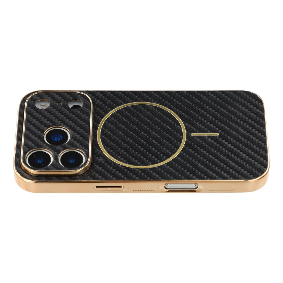 (Black) For Iphone 17 Pro Phone Case Carbon Fiber Textured Electroplated Tpu Back Cover Black 6914288402477