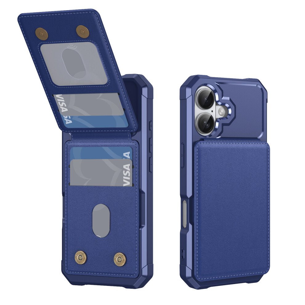 (Dark ) For Iphone 17 Case With Card Slot Kickstand Pu Leather + Tpu Phone Cover Blue 6914285368714