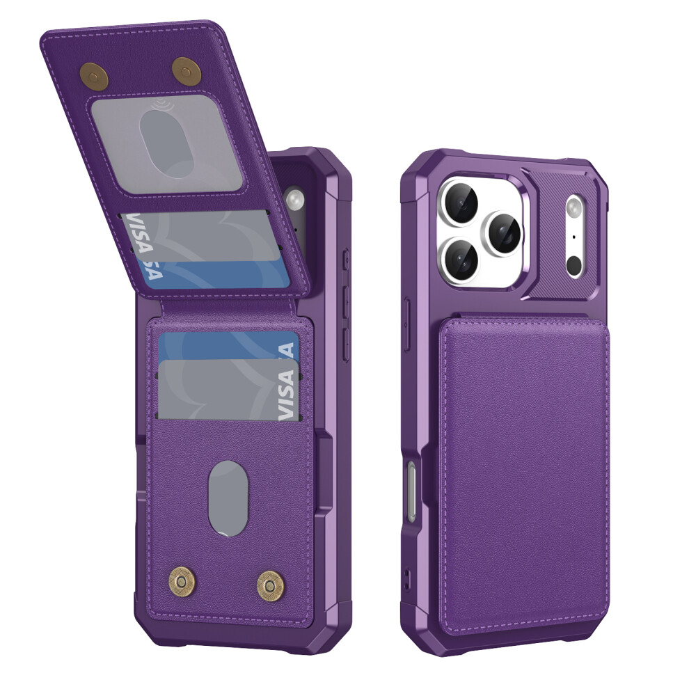 (Purple) For Iphone 17 Pro Case With Card Slot Kickstand Pu Leather + Tpu Phone Cover Purple 6914285138812