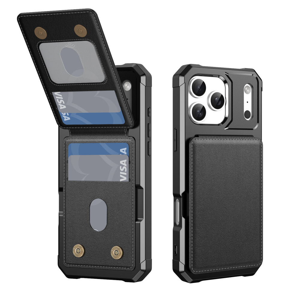 (Black) For Iphone 17 Pro Case With Card Slot Kickstand Pu Leather + Tpu Phone Cover Black 6914283122370