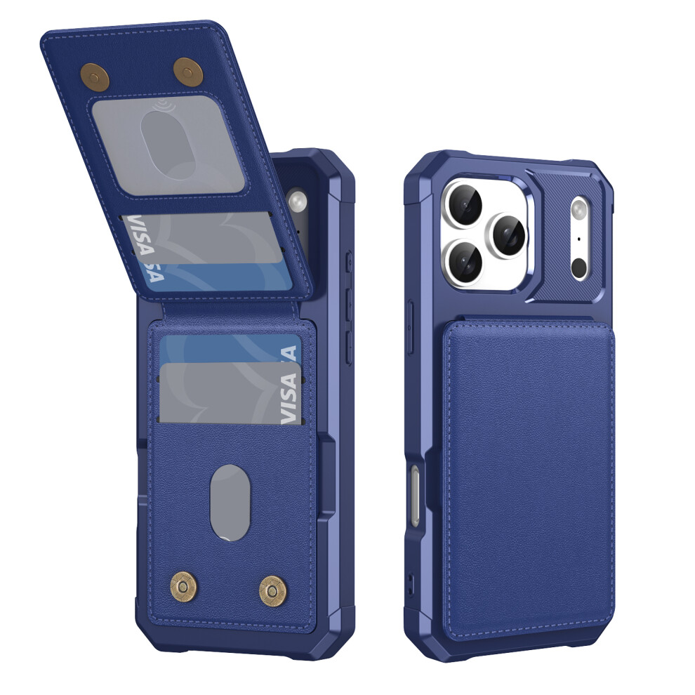 (Dark ) For Iphone 17 Pro Case With Card Slot Kickstand Pu Leather + Tpu Phone Cover Blue 6914280476780