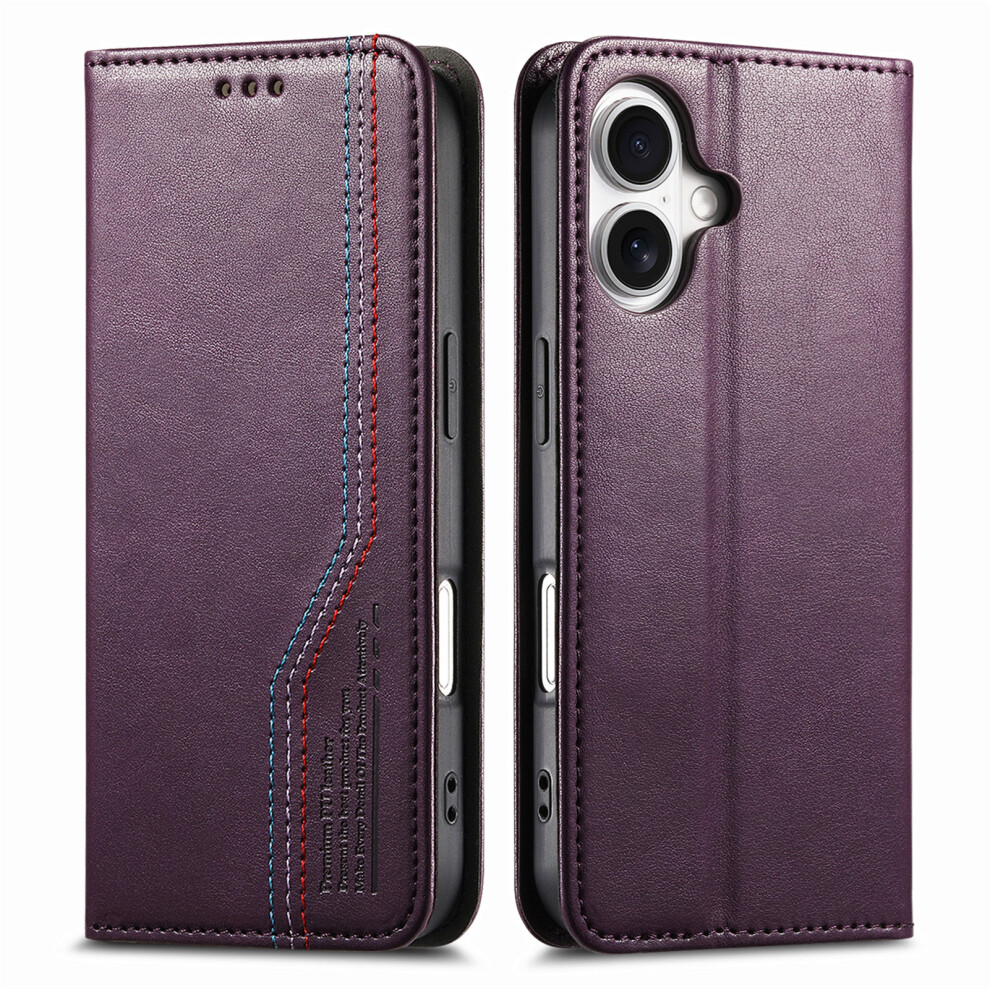 (Purple) For Iphone 17 Case Wallet Tri-Color Stitching Leather Phone Cover With Elastic Wristband Purple 6914284254513