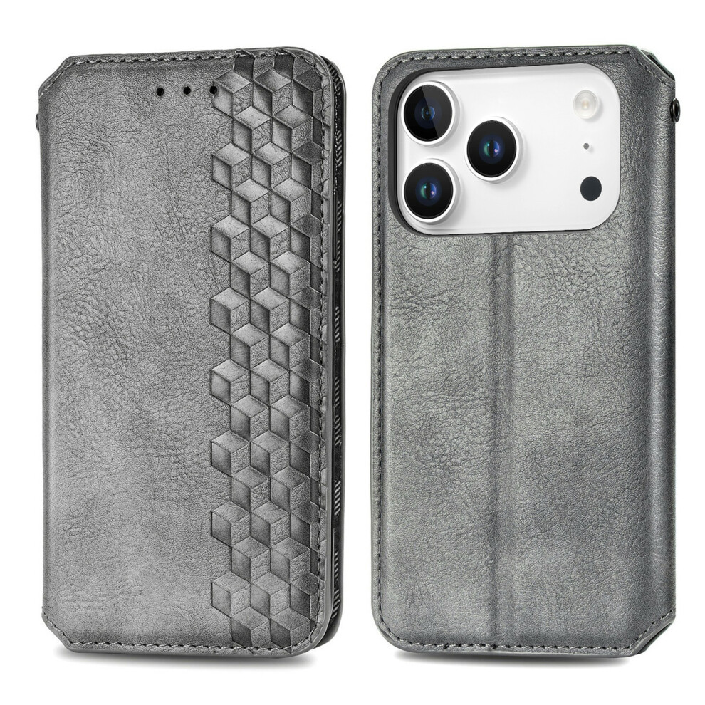 (Grey) For Iphone 17 Pro Case Rhombus Imprint Pu Leather Wallet Phone Cover Grey 6914289458473