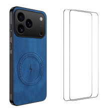 (Blue) For iPhone 17 Pro Magnetic Case WANLONFENG SD Series PC TPU Phone Cover with 2Pcs Screen Film