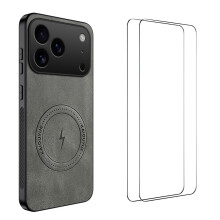 (Grey) For iPhone 17 Pro Magnetic Case WANLONFENG SD Series PC TPU Phone Cover with 2Pcs Screen Film