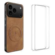 (Brown) For iPhone 17 Pro Magnetic Case WANLONFENG SD Series PC TPU Phone Cover with 2Pcs Screen Film