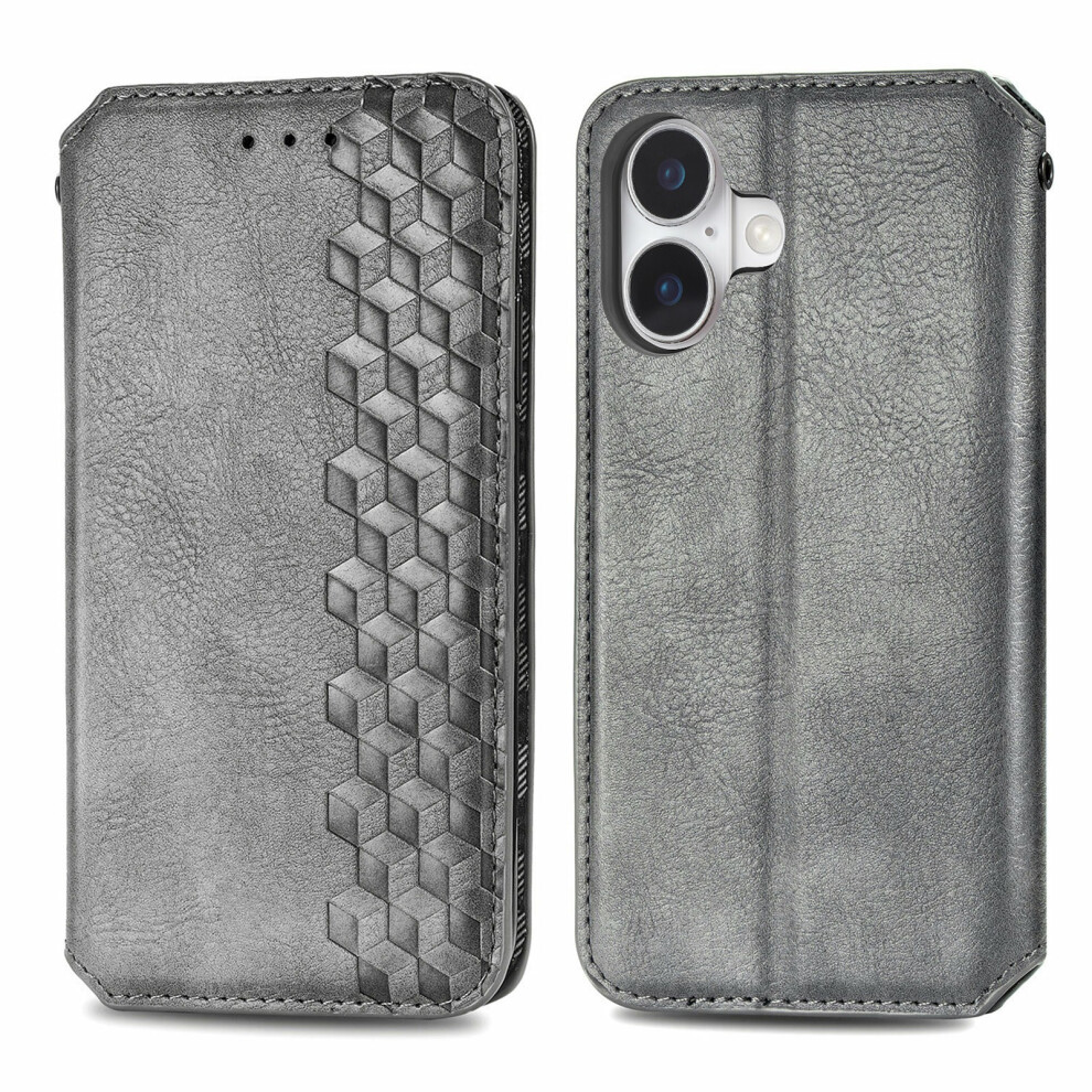 (Grey) For Iphone 17 Case Rhombus Imprint Pu Leather Wallet Phone Cover Grey 6914288554688