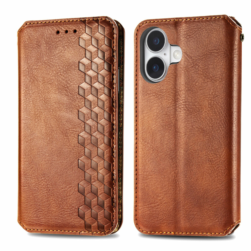(Brown) For Iphone 17 Case Rhombus Imprint Pu Leather Wallet Phone Cover Brown 6914287627345