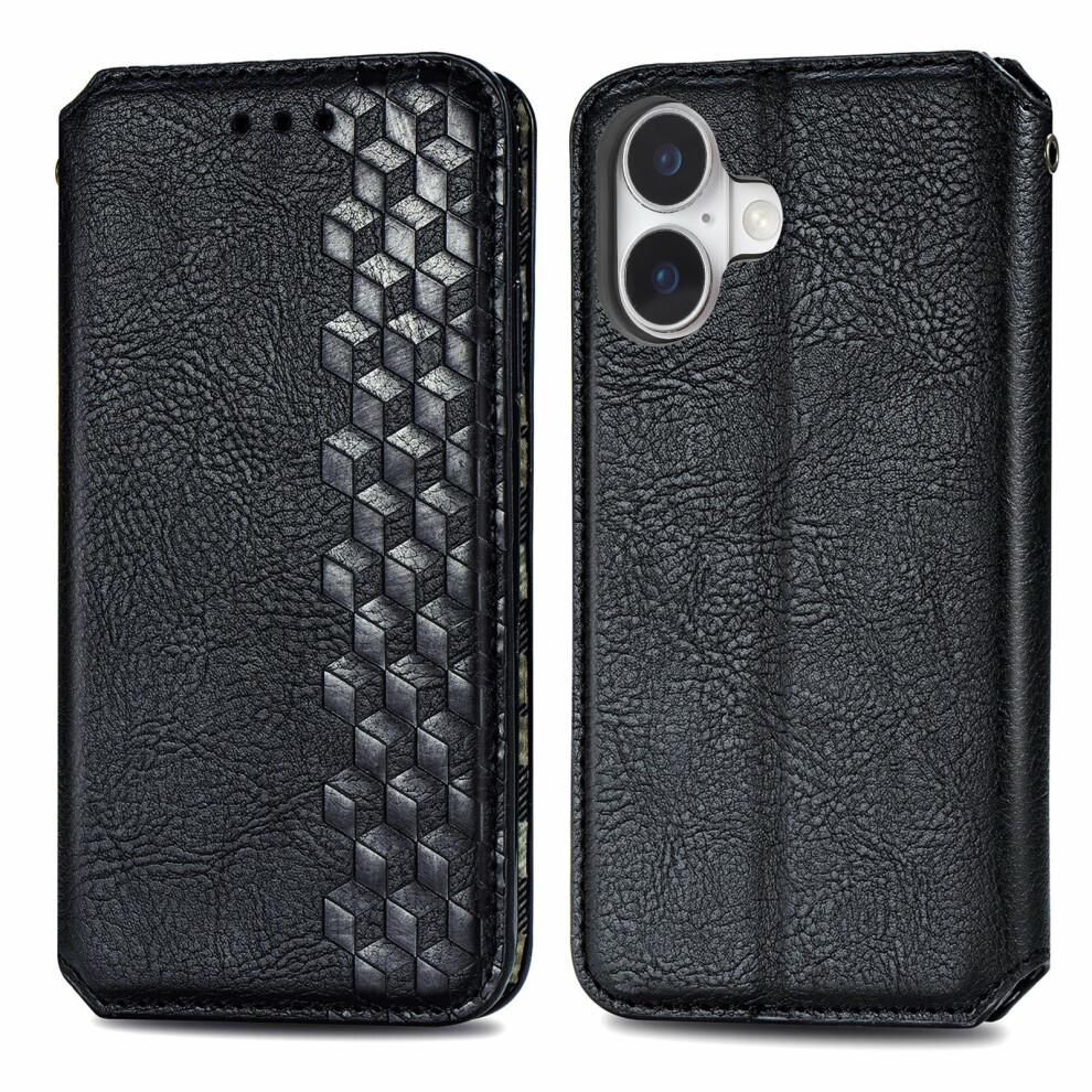 (Black) For Iphone 17 Case Rhombus Imprint Pu Leather Wallet Phone Cover Black 6914284574321