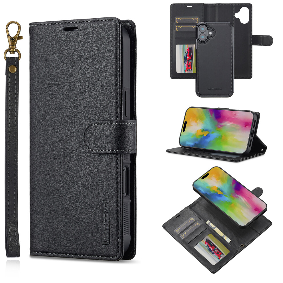 (Black) Lc.imeeke L2 Series For Iphone 17 Case Pu Leather Wallet Detachable Magnetic Phone Cover Black 6914286002990
