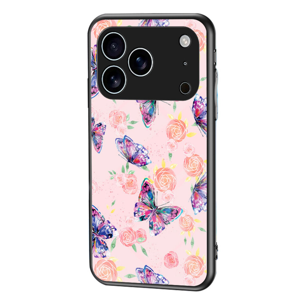 (Rose Butterfly) For Iphone 17 Pro Max Case Butterfly Pattern Tpu + Tempered Glass Protective Phone Cover 6914282588979