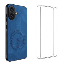 (Blue) For iPhone 17 Magnetic Case WANLONFENG SD Series PC TPU Phone Cover with 2Pcs Screen Film