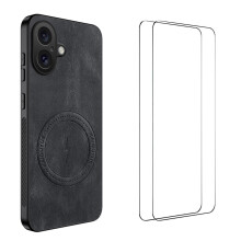 (Black) For iPhone 17 Magnetic Case WANLONFENG SD Series PC TPU Phone Cover with 2Pcs Screen Film
