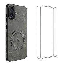 (Grey) For iPhone 17 Magnetic Case WANLONFENG SD Series PC TPU Phone Cover with 2Pcs Screen Film