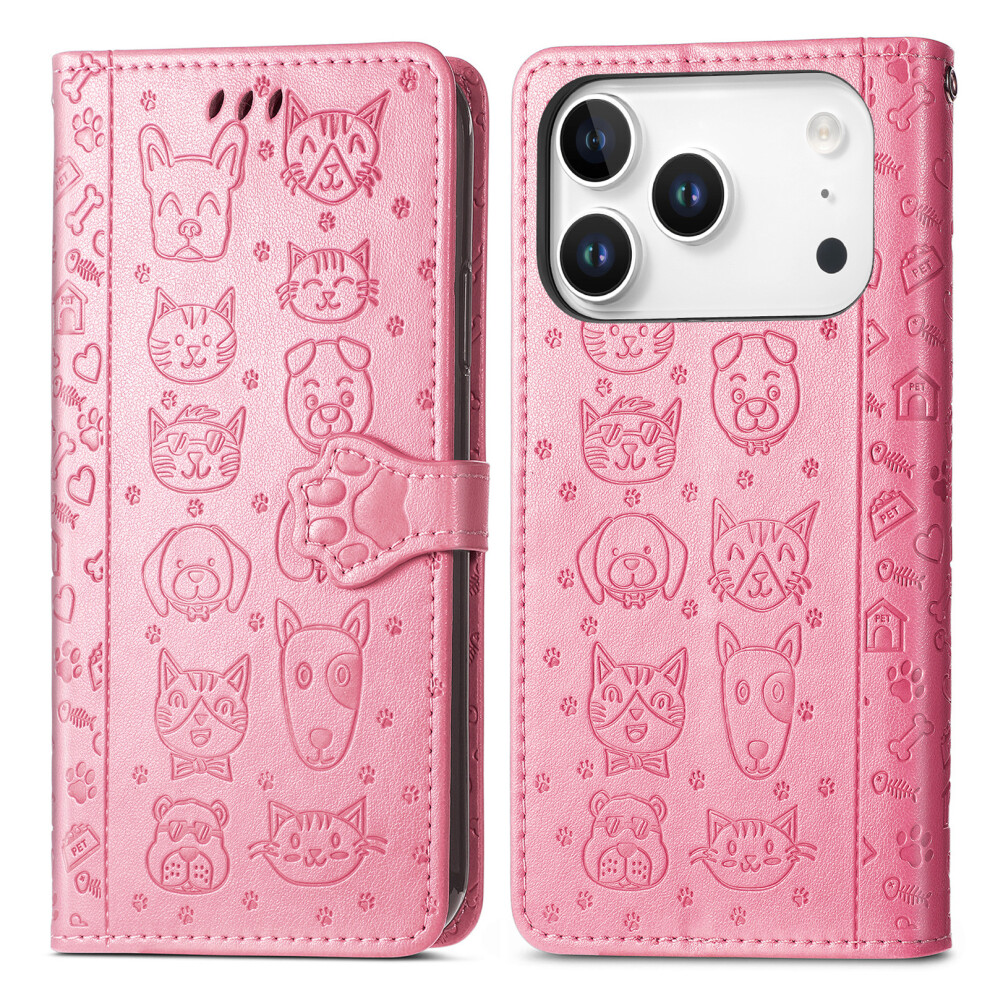 (Pink) For Iphone 17 Pro Max Case Flip Wallet Leather Phone Cover With Cute Cat Dog Pattern Pink 6914283907076
