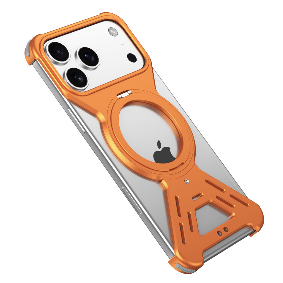 (Orange) For Iphone 17 Pro Bumper Case Compatible With Magsafe Rotating Kickstand Metal Phone Cover Orange 6914281071120