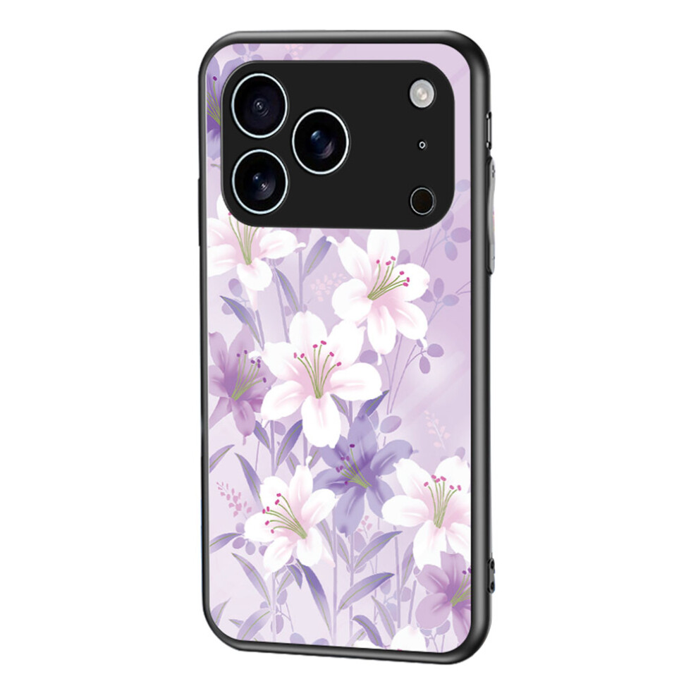( Magnolia) For Iphone 17 Pro Max Case Floral Pattern Tpu + Tempered Glass Protective Phone Cover Purple 6914281985915