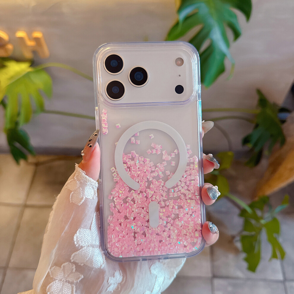 (Pink) For Iphone 17 Pro Max Case Compatible With Magsafe Bling Rhinestone Quicksand Tpu + Pc Phone Cover Pink 6914287739734
